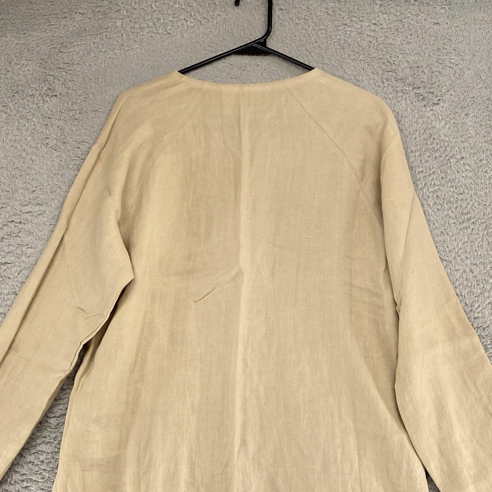 The J Peterman Company Linen‎ Tunic Top Womens Large Beige Button Front Utility - Picture 10 of 14